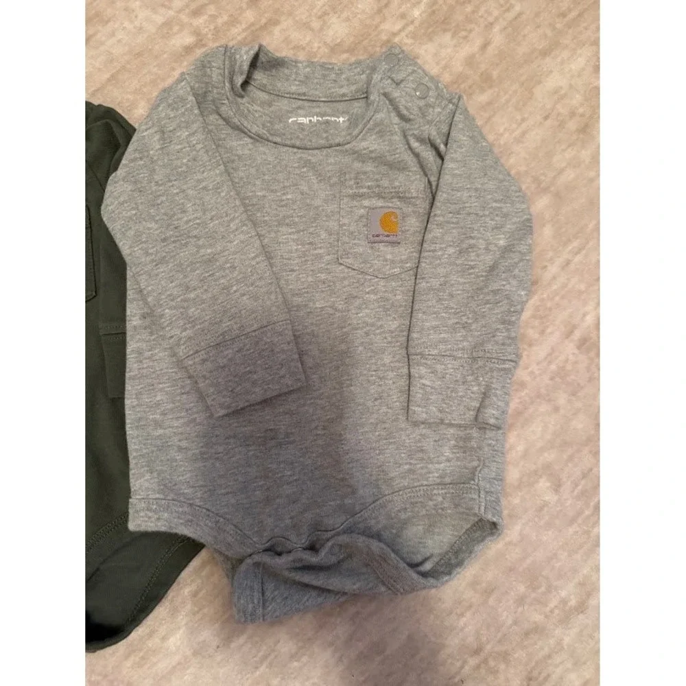 Carhartt Baby Boys Long Sleeve Pocket Bodysuit 2-Pack Olive Grey 3M